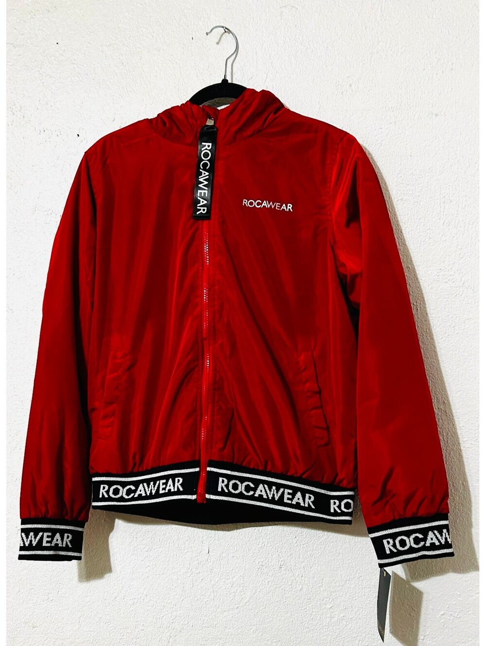 Rocawear Hooded Jacket Red Black Logo Trim Zip Up Women Size Medium M NWT